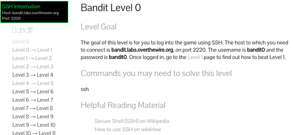 Bandit Level 0 Page