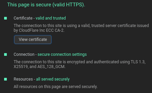 Security audit panel for this website in Vivaldi